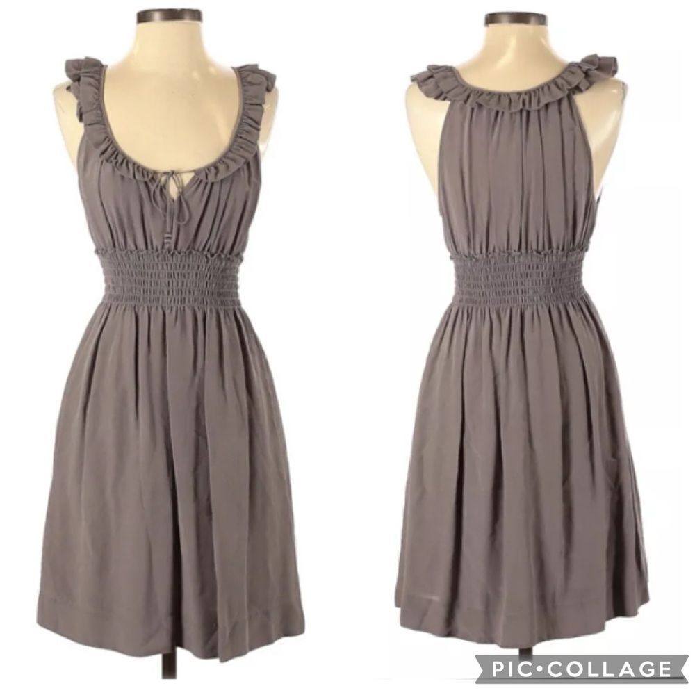 NWT Anthro Floreat Silk Flutter Sleeve Bungalow Gables Dress in Gray Size: M
